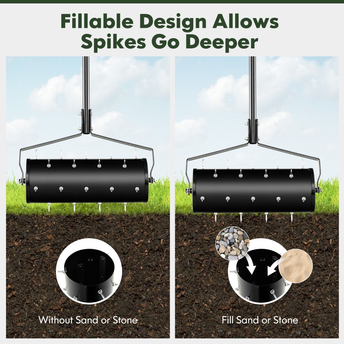 Coast Manual Lawn Aerator 44 x 128 cm - Black - Scarificateur à rouleau avec pointes et tambour remplissable