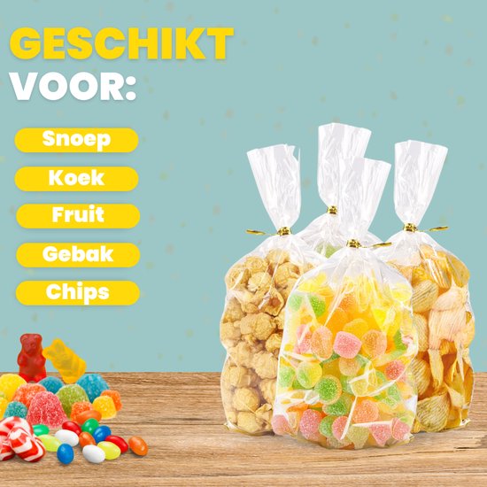 Feestio Sacs à partager 25 x 15 cm - 200 pièces - Sacs à bonbons - Sacs à friandises pour fêtes d'enfants - Sacs en cellophane transparents - Sacs à cadeaux - Sacs à bonbons