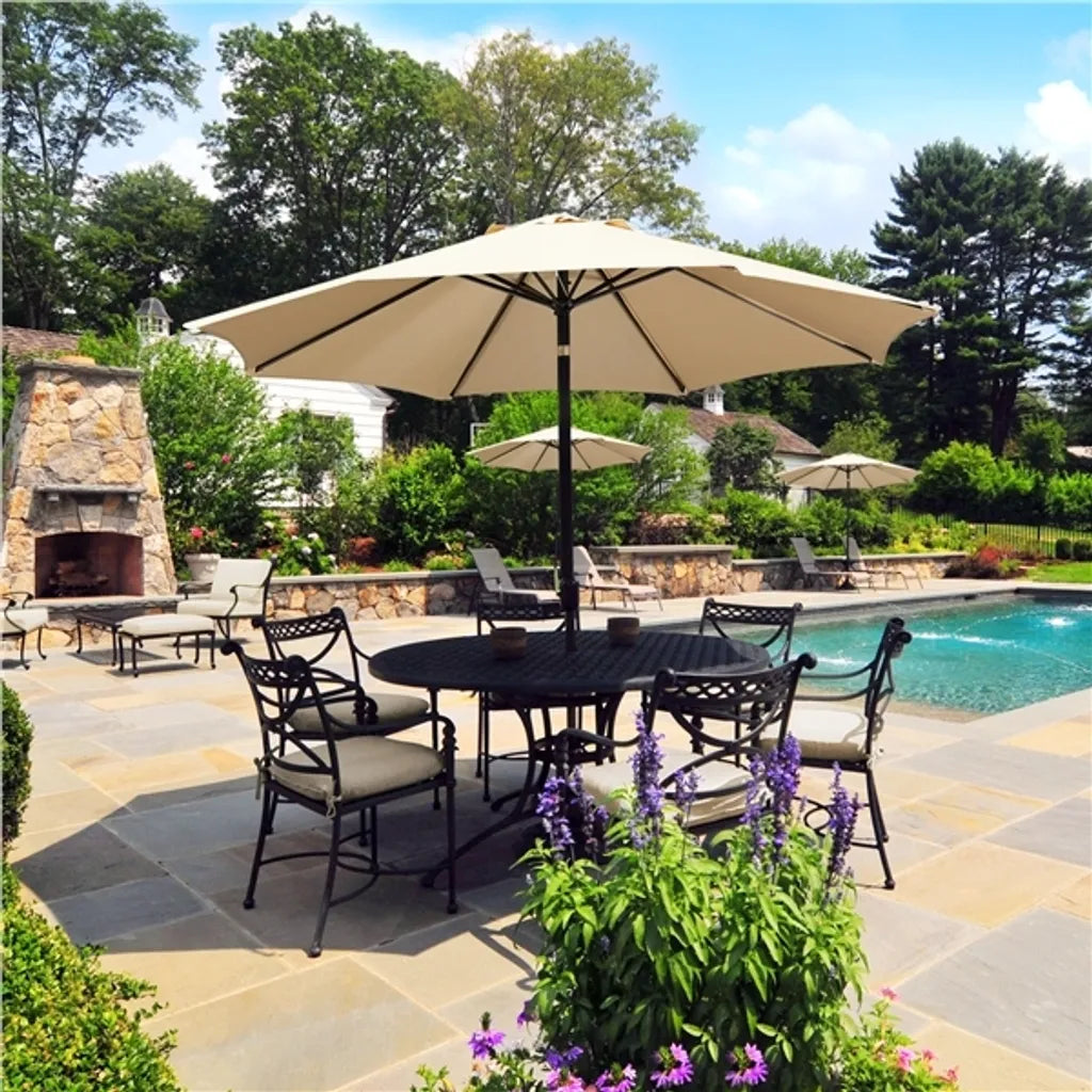 Parasol de jardin Yaheetech Ø 270 cm - Marron clair - Parasol inclinable avec pendule et ouverture d'aération