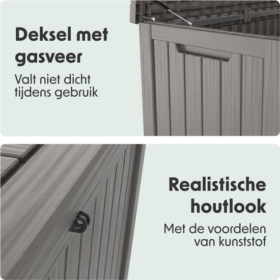 LifeGoods Boîte de rangement - 570L - Boîte à coussins - Imperméable - Boîte à coussins de jardin - Inox - Boîte de jardin - 137.5x66.5x72.8 cm - Gris