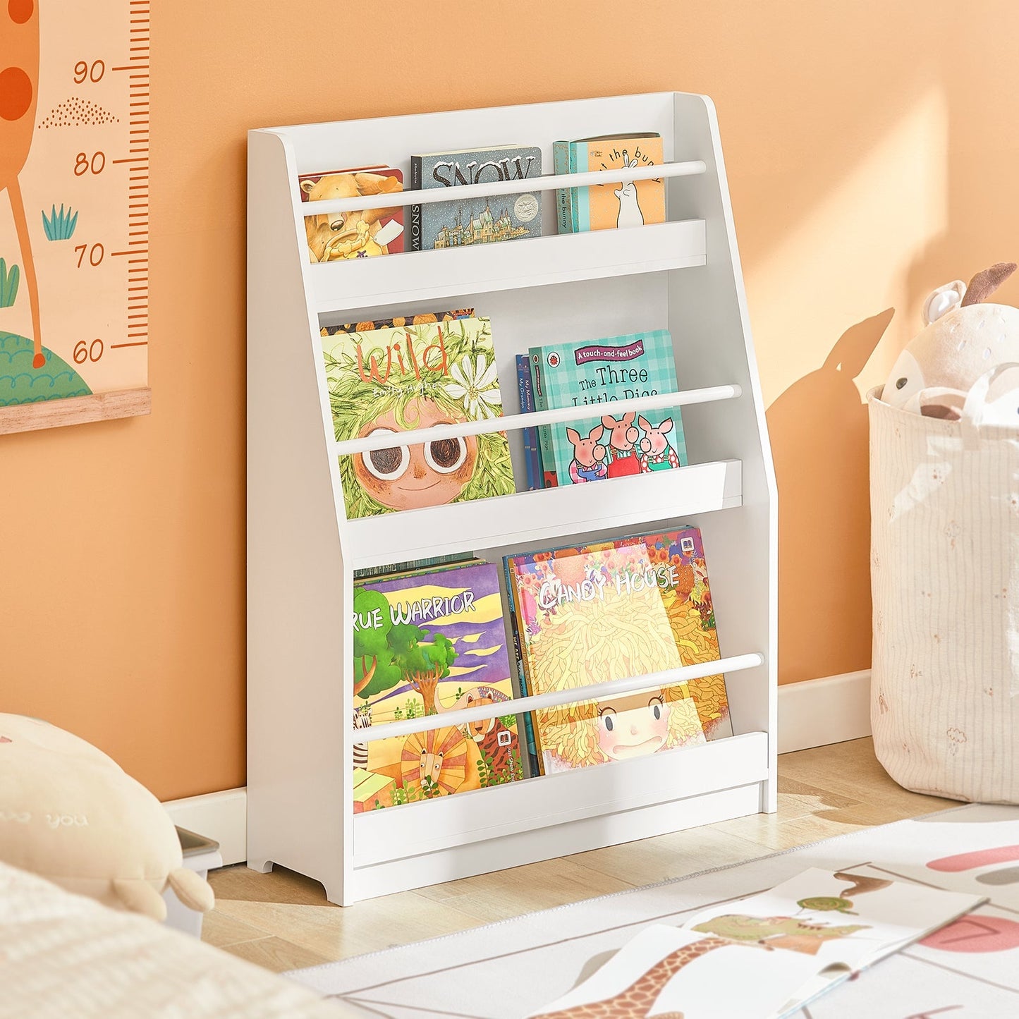 SoBuy Bibliothèque pour enfants - 4 étagères - Max. 15 kg par étagère - 58 x 18 x 81 cm - Blanc