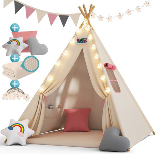 Spielwerk Play tent - LED 3 Coussins Turnbuckle 130x130x160cm - Rose