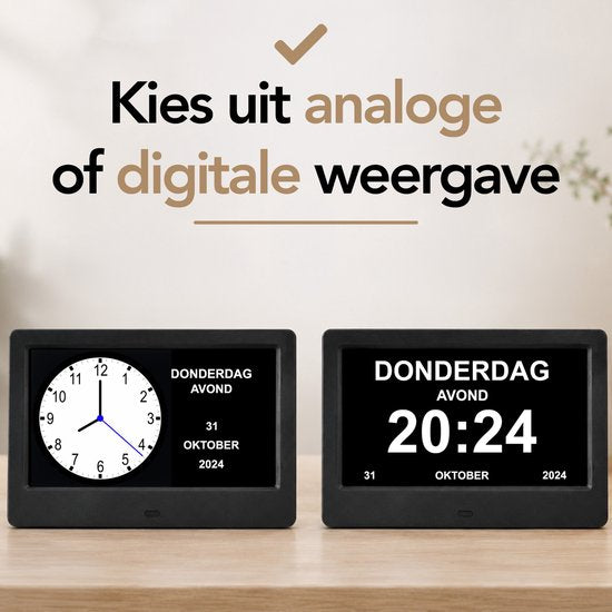 Horloge Brixy pour personnes atteintes de démence XXL - 24 fonctions d'alarme - Télécommande incluse - Fonction de gradation automatique - Horloge-calendrier - Noir