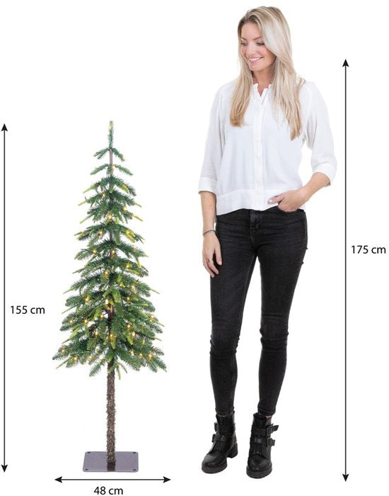 Black Box Trees Lodge : sapin de Noël artificiel avec éclairage, minuterie et fonction de variation d'intensité - H 155 x Ø 48 cm - Vert