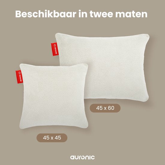 Auronic Heat Pillow - Sherpa Fleece - 45x45 - Sans fil - Rechargeable - Oreiller électrique - Infrarouge - Blanc