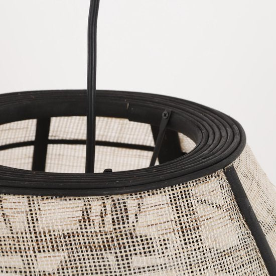 Lampe suspension - Mica Decorations - Style japonais - H58 x Ø33 cm - Lin - Blanc cassé