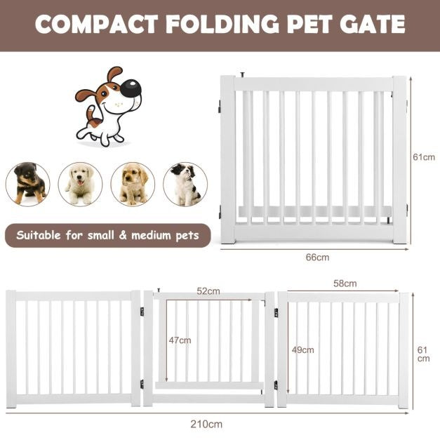 Coast grille pliante en trois parties pour chiens avec portillon en pin pour portes/étages 61 cm de haut blanc