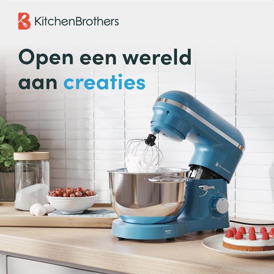 KitchenBrothers Robot de cuisine - Robot de cuisine - 6.2L - Mixeur avec bol de mixage - Mixeur de cuisine - 2000W - Bleu pastel