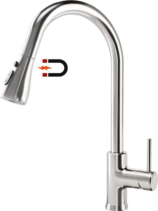 Inspire Robinet de cuisine, robinet de comptoir, robinet de cuisine avec douchette, poignée unique Évier extractible en nickel brossé (argent)