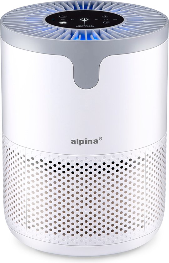 Purificateur d'air Alpina avec filtre HEPA H13 - Purificateur d'air avec ioniseur pour pièces de 5 à 10 m² - Débit d'air de 60 m³/h - Purificateur d'air à 3 vitesses - 230 V/12 W - Blanc
