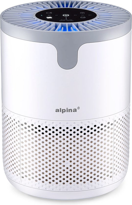 Purificateur d'air Alpina avec filtre HEPA H13 - Purificateur d'air avec ioniseur pour pièces de 5 à 10 m² - Débit d'air de 60 m³/h - Purificateur d'air à 3 vitesses - 230 V/12 W - Blanc