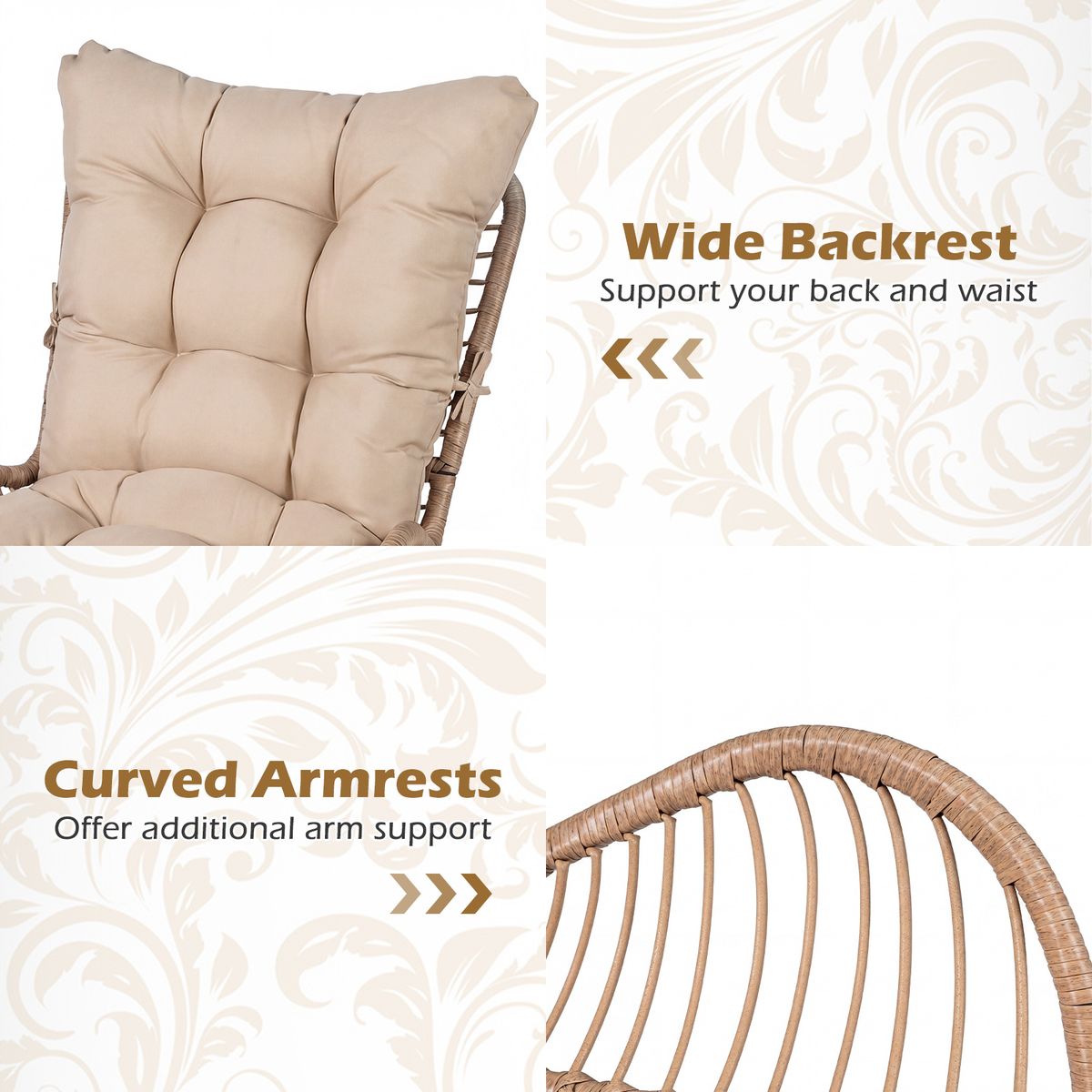 Chaise de jardin Coast Rotan - design ergonomique - avec coussin épais - beige - 1 pièce