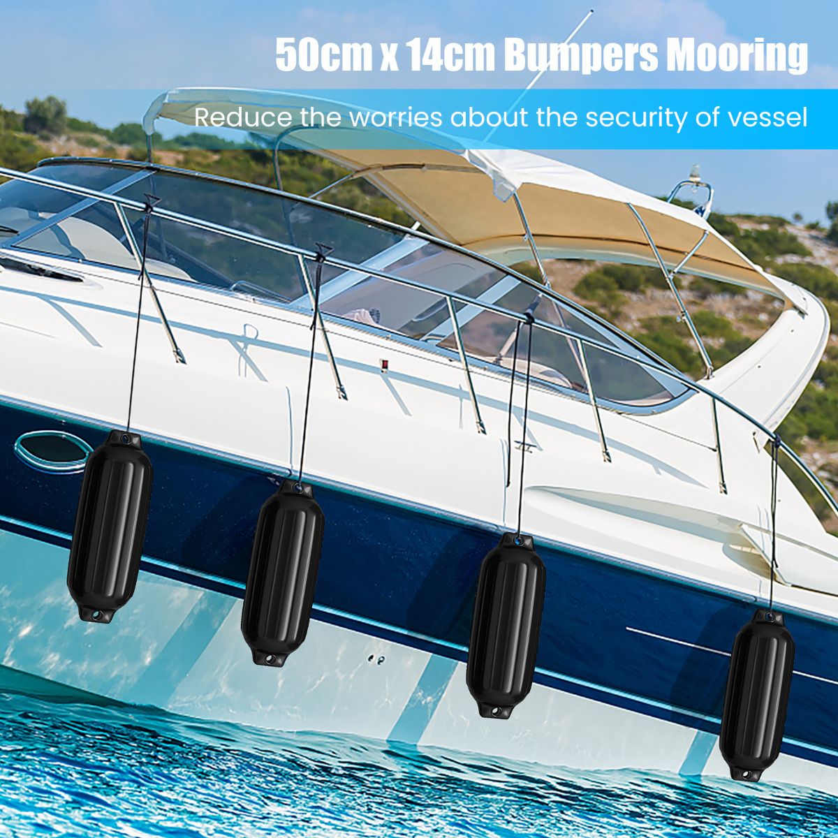 Coast Set of 4 Boat Fenders - Protection UV - PVC - Noir