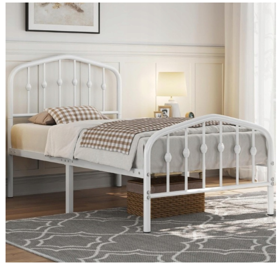 Yaheetech Lit simple en métal style vintage - Blanc - 90 x 190 cm