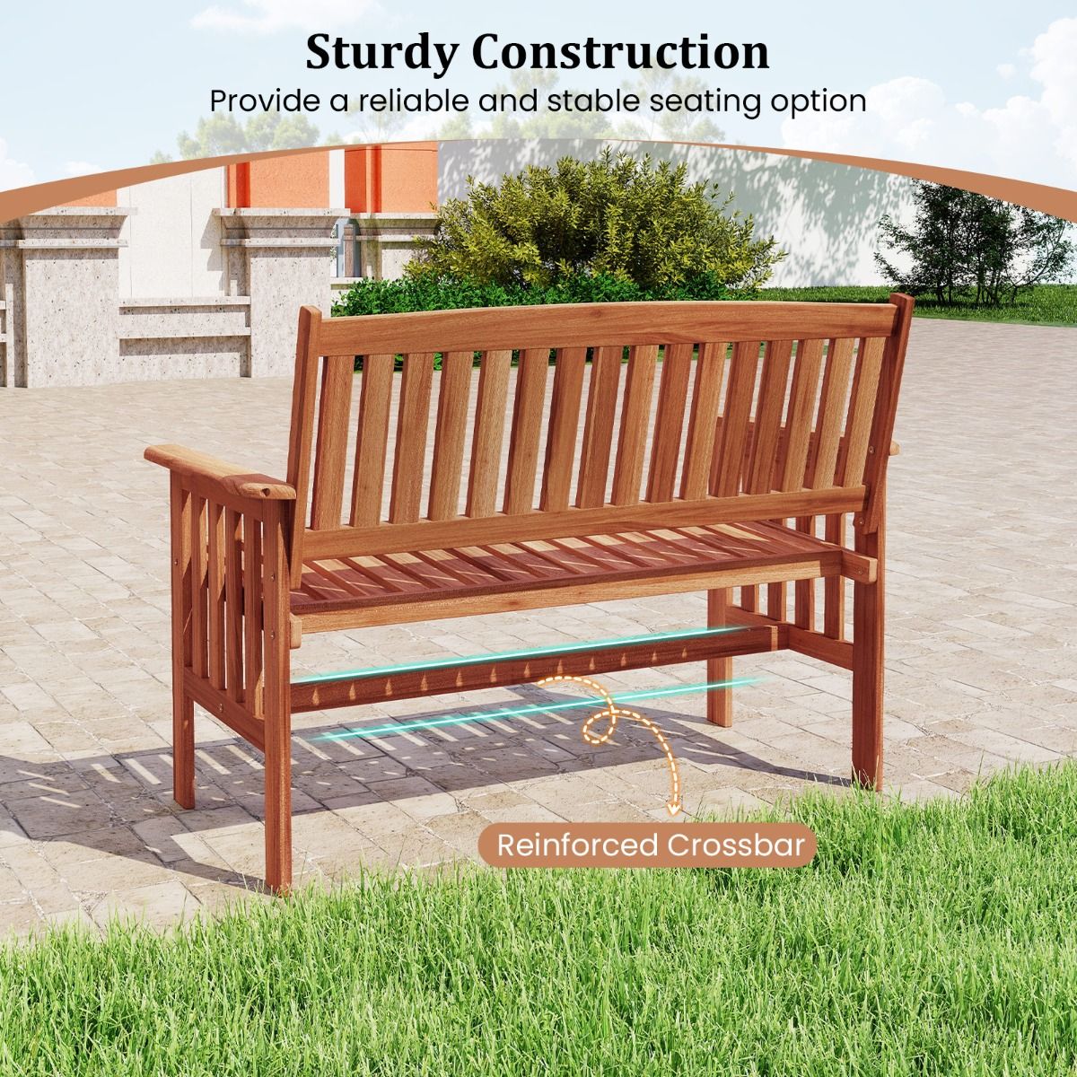 Banc de jardin en bois Coast - 2 places - dossier réglable - couleur naturelle - 119 x 59,5 x 89 cm