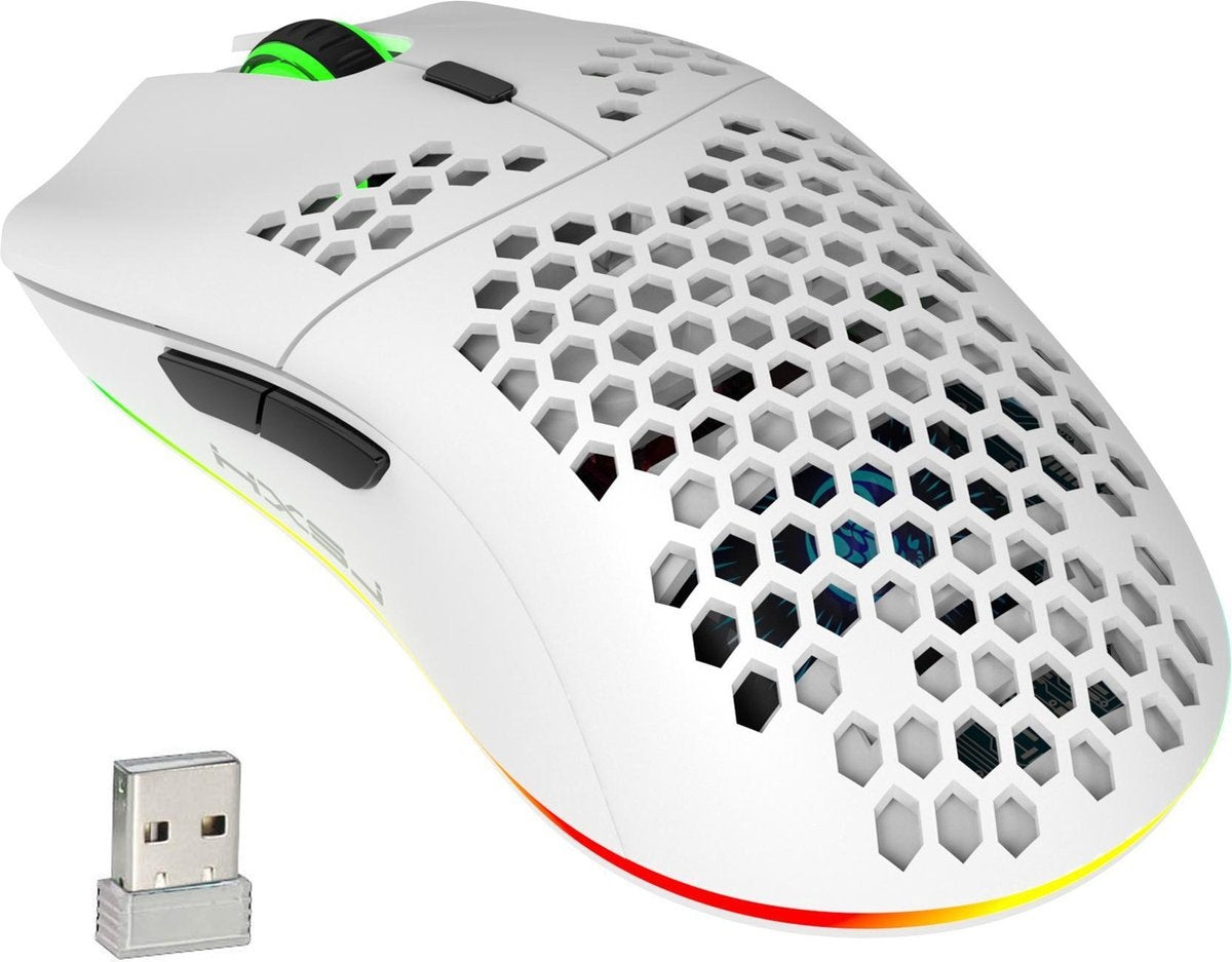 HXSJ T66 2.4G Wireless Gaming Mouse - Souris d'ordinateur - Ultra légère - Compacte pour les voyages - Eclairage RGB - Blanc
