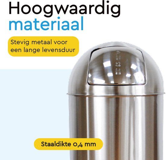 BRASQ Push Bin Acier inoxydable Poubelle avec bac à déchets amovible 30 litres - Poubelle - Poubelles