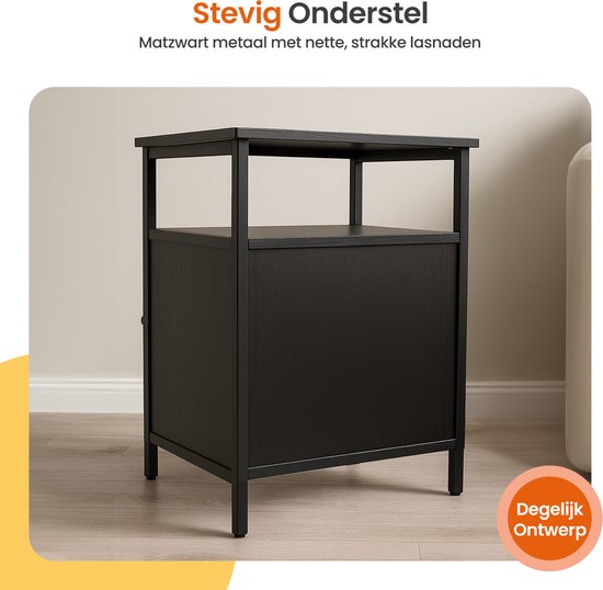 Goliving Table de chevet - 40 x 40 x 60 cm - Meuble de rangement avec porte et étagères - Bois - Industriel - Table d'appoint moderne - Noir