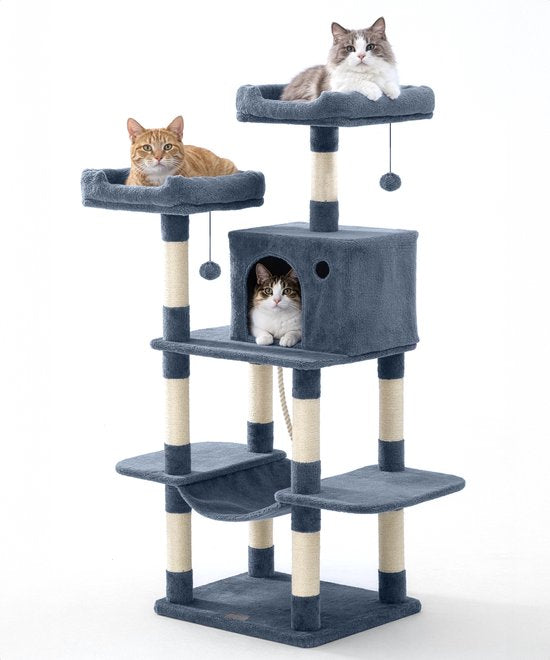 Jake et Jacky : Arbre à chat - Arbre à chat - Meuble à griffer - Arbre à chat - Arbres à chat - Maison pour chat - Gris foncé - 147 cm de haut