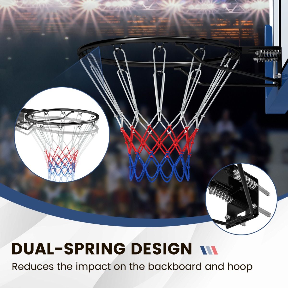 Coast Basketball Ring Ø 45 cm Black - Panier de basket solide et résistant aux intempéries avec filet pour fixation murale - 59,5 x 48 x 38 cm