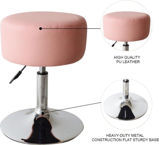 VDD Stool - Retro Vintage - Industrial - Dressing - Tabouret Chaise - Hauteur réglable jusqu'à 65 cm - Rose