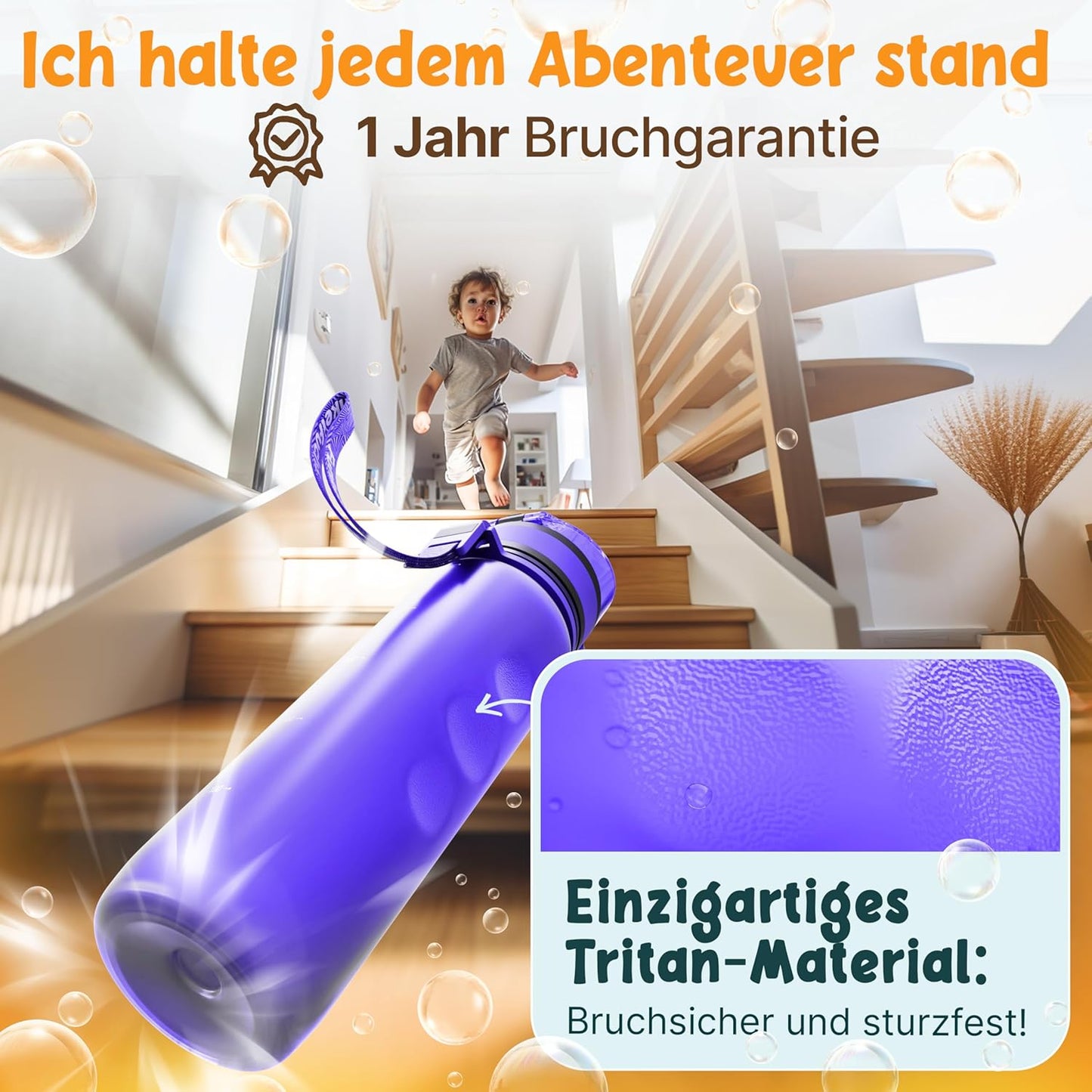 Funkelfuchs® gourde pour enfants - 500ml, violet - gazeuse - 100% étanche - bouteille d'eau lavable au lave-vaisselle - pour la maternelle, l'inscription à l'école, l'école, le sport