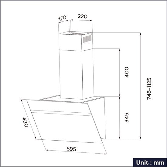CIARRA CBCG6736H-G Hotte aspirante inclinée 60 cm, noire – Verre dépoli anti-traces de doigts – Avec Wi-Fi – Jeu de filtres à charbon inclus – 650 m³ – Classe énergétique A+++