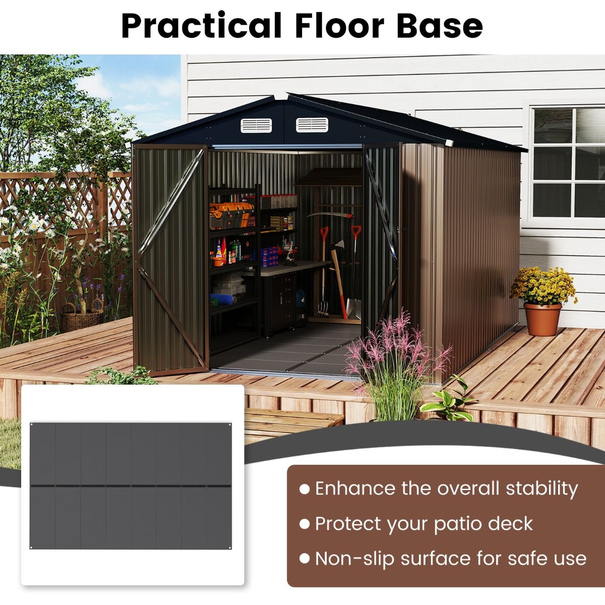 Coast Floorboard Tool Shed - 343 x 215 cm - Gris - Tapis de sol antidérapant pour jardin et terrasse