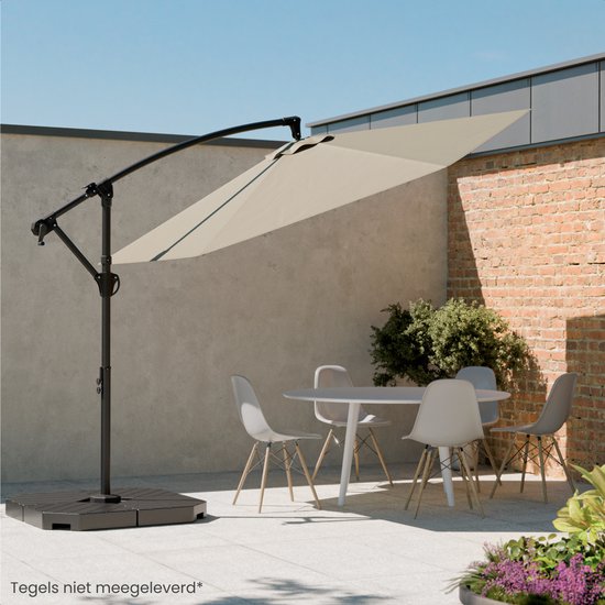 LifeGoods Parasol flottant - Rond Ø300 cm - UPF 50+ et Imperméable - Taupe