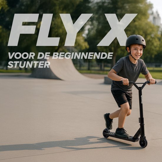 LifeGoods Stuntstep Fly X - 6+ Years - Marchepied pour enfants - Garçons/Filles - 100mm - 100KG - Noir/Blanc