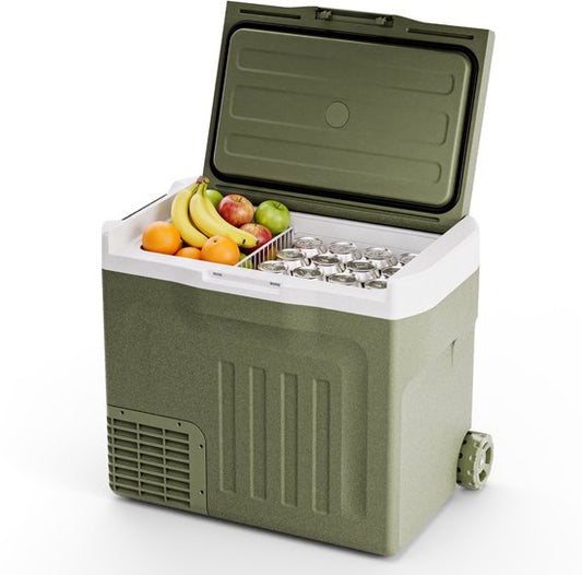 Auronic Electric Cool Box - Compresseur - 40L - 12V et 240 volts - Réfrigérateur de camping - Frigobox Car - Avec roues et poignée - Vert