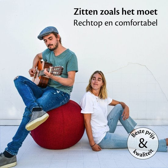 Backerz® Zitbal Kantoor en Thuis 65 CM - Luxe Yoga Bal - Zitballen met Hoes - Ergonomische Bureaustoel Bal - Linnen Rood