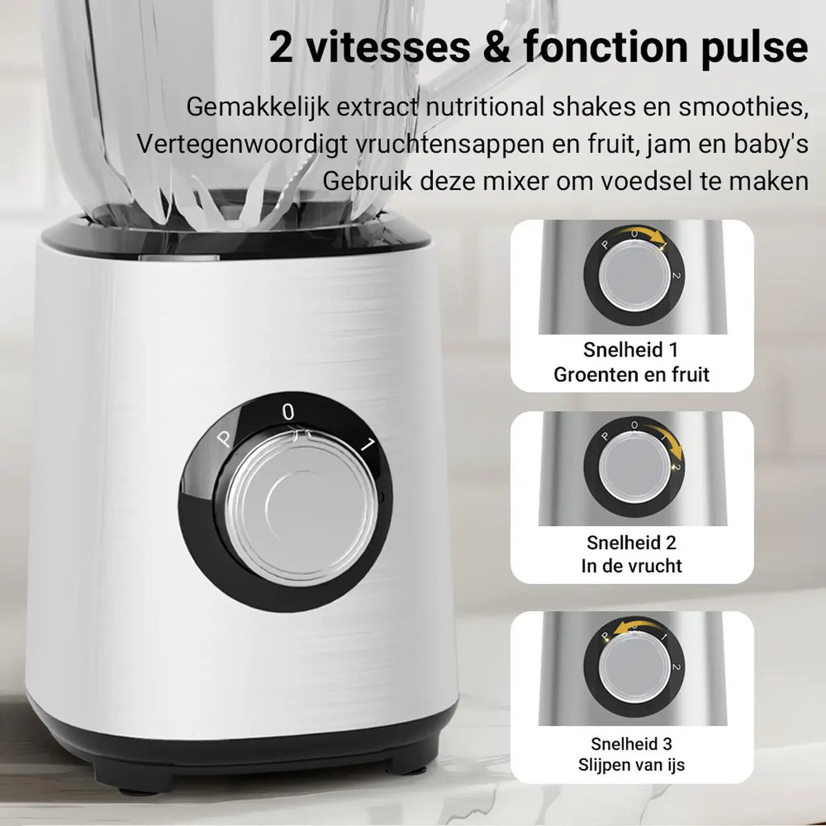 Mixeur Woox MX0198 - Argent - 1 000 W - 1,5 litre - Lame en acier inoxydable à 10 lames - 3 vitesses avec fonction « Pulse » - 20 x 20 x 38 cm
