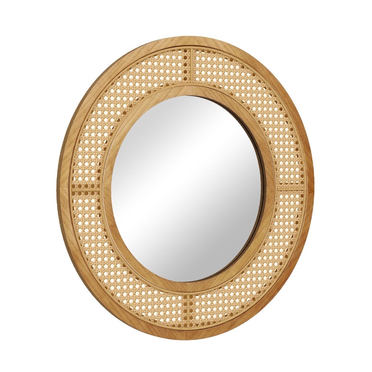 Miroir mural rond Coast - Décoration en rotin - Cadre en bois - 65 cm Naturel