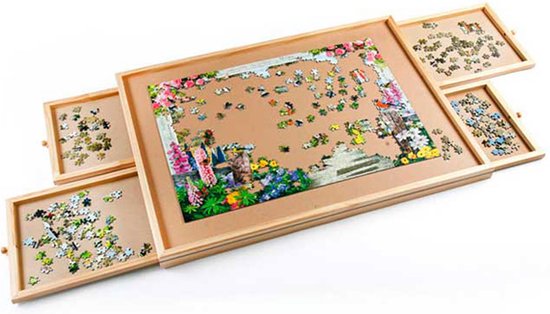 Table de puzzle de 1 500 pièces – avec 4 éléments coulissants – plateau de puzzle en bois – Idéale pour trier les pièces de puzzle par couleur et par forme