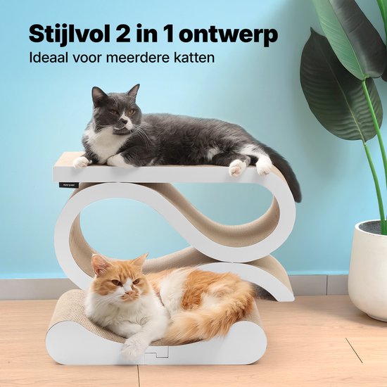Jake and Jacky Scratching Cardboard for Cats 2 in 1 Model - Scratching Post Cardboard - Scratching Board - Scratching Basket - Scratching Furniture - Cardboard Scratching Mat - Cat Basket - Cat Bed - 60x24x34cm