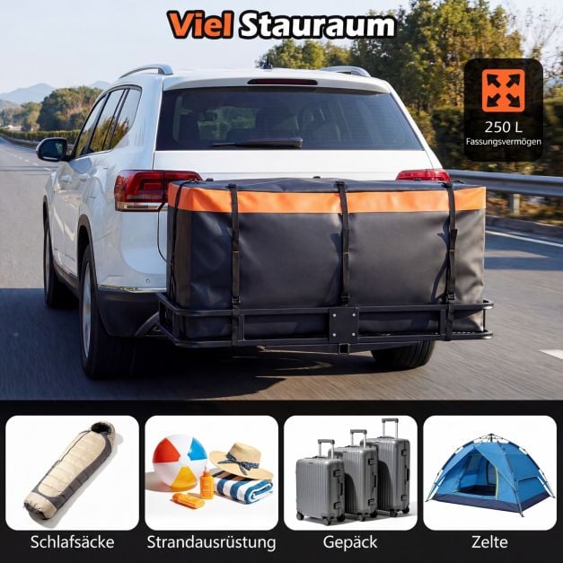 Sac de voyage Coast pour porte-bagages sur attelage – 255 L – 129 x 42 x 45 cm – Orange et noir