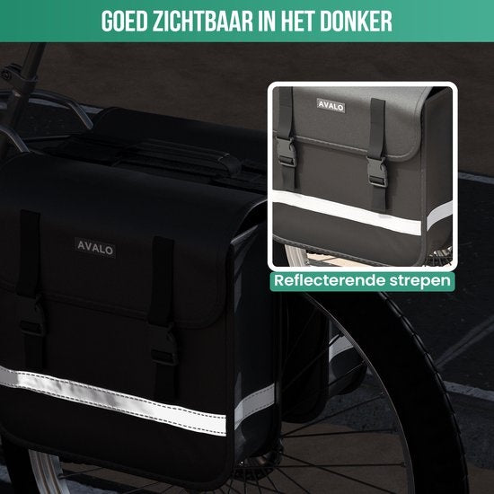 Avalo Panniers Double Waterproof - Pannier Bag 30 Liter - Black - With Reflectors - Panniers Electric Bikes