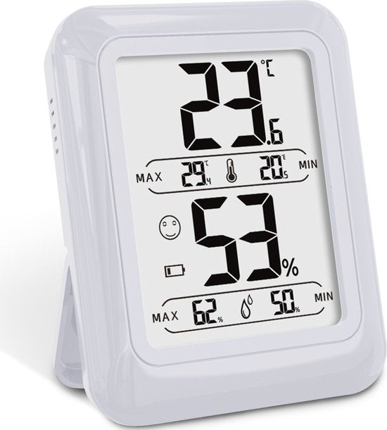 Strex Digital Thermo Hygrometer White - Thermomètre numérique d'intérieur - Hygro mètre d'intérieur - Station météo avec hygromètre - Pile incluse