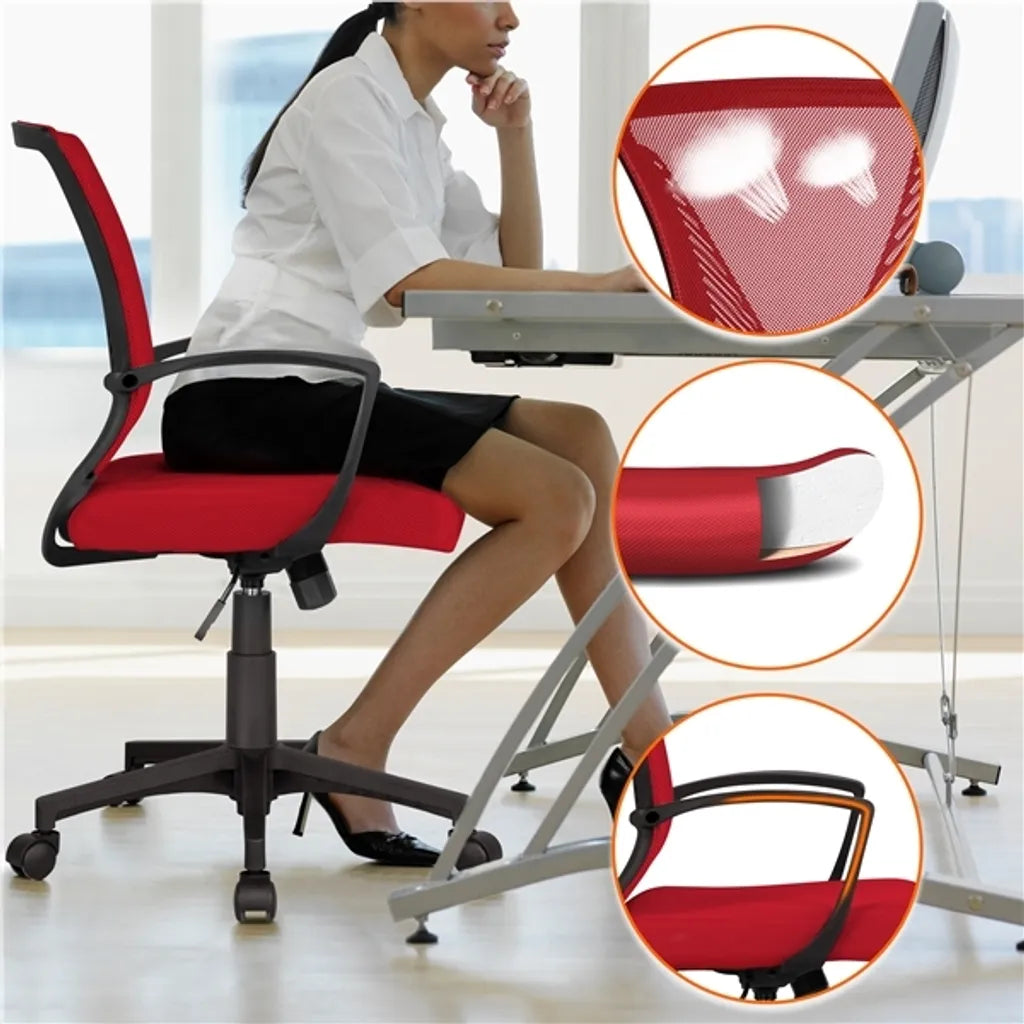 Chaise de bureau ergonomique Yaheetech 60 x 60 x 91-100,5 cm - Rouge - Chaise pivotante réglable avec dossier en maille