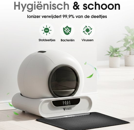 Vivex® Automatic Litter Box - Bac à litière autonettoyant avec application - 75L - avec tapis et 5 sacs de ramassage en rouleau - XXL