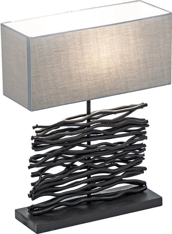 Globo - lampe de table - Jamie - noir - bois - lampadaire - E27 - 21648B
