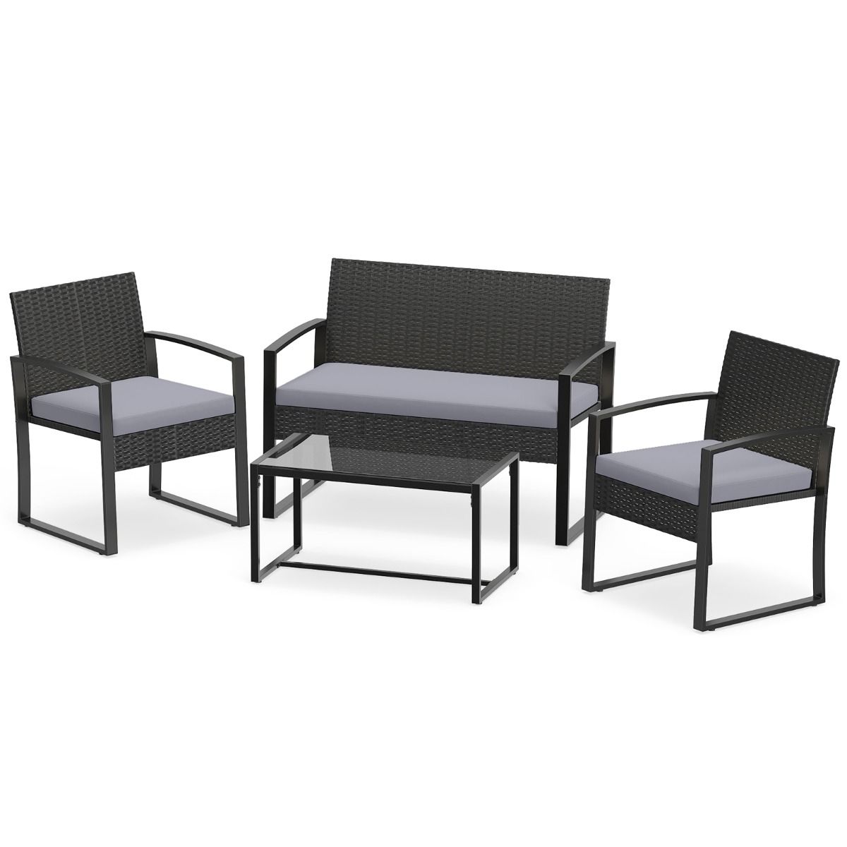 Ensemble de jardin Coast pour 4 personnes – comprenant une table en verre, un canapé 2 places et 2 fauteuils – gris