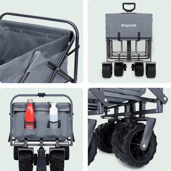 LifeGoods Wagon - Pliable - Capacité de charge 80KG - 94L - Polyester lavable - Gris