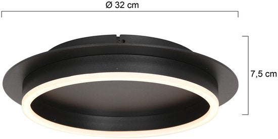 Plafonnier Ringlux 3655ZW, luminaire noir Ø 32 cm à lumière LED chaude, en métal et plastique, design tendance, marque Steinhauer