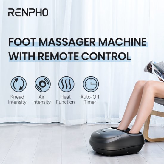 RENPHO Masseur de pieds Shiatsu FM058R - Design compact - Fonction chaleur - Intensité réglable - avec télécommande - Noir