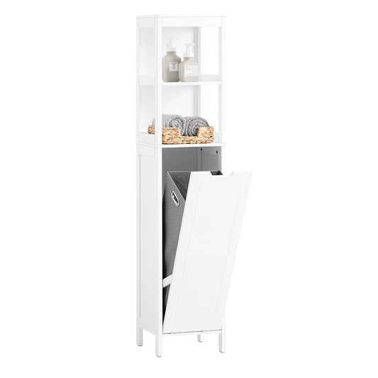 SoBuy Meuble colonne de salle de bain - 2 étagères - 1 panier à linge - 30 x 30 x 145 cm - Blanc