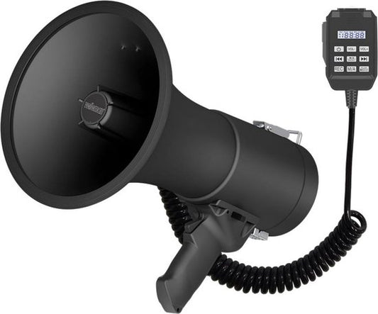 Velleman Mégaphone puissant de 50 W avec sirène intégrée, enregistrement de 700 secondes, réglage du volume, Bluetooth, microphone à main et connexion USB, portée : max 1200 m, noir mat