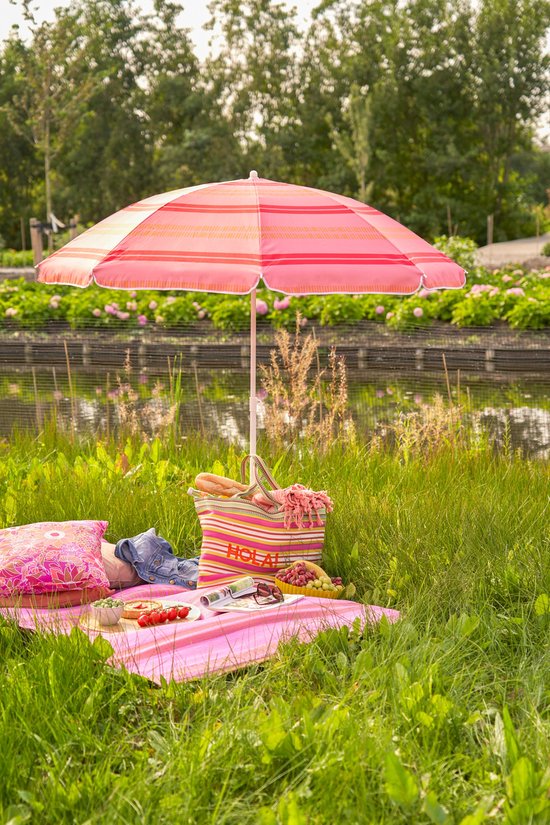 Parasol de plage Mica Decorations Stripe - H 180 x Ø 160 cm - Rose pâle