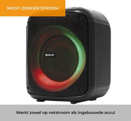 Denver Bluetooth Speaker Party Box - Disco Lights - Incl. Remote Control - Microphone Connection - BPS250 - Black